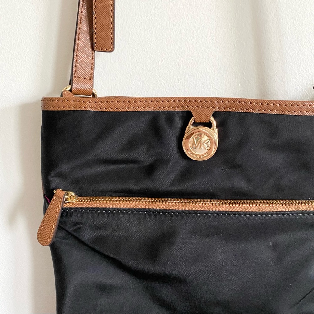 Michael Kors Black Nylon Crossbody with Brown Leather Strap - Picture 2 of 8